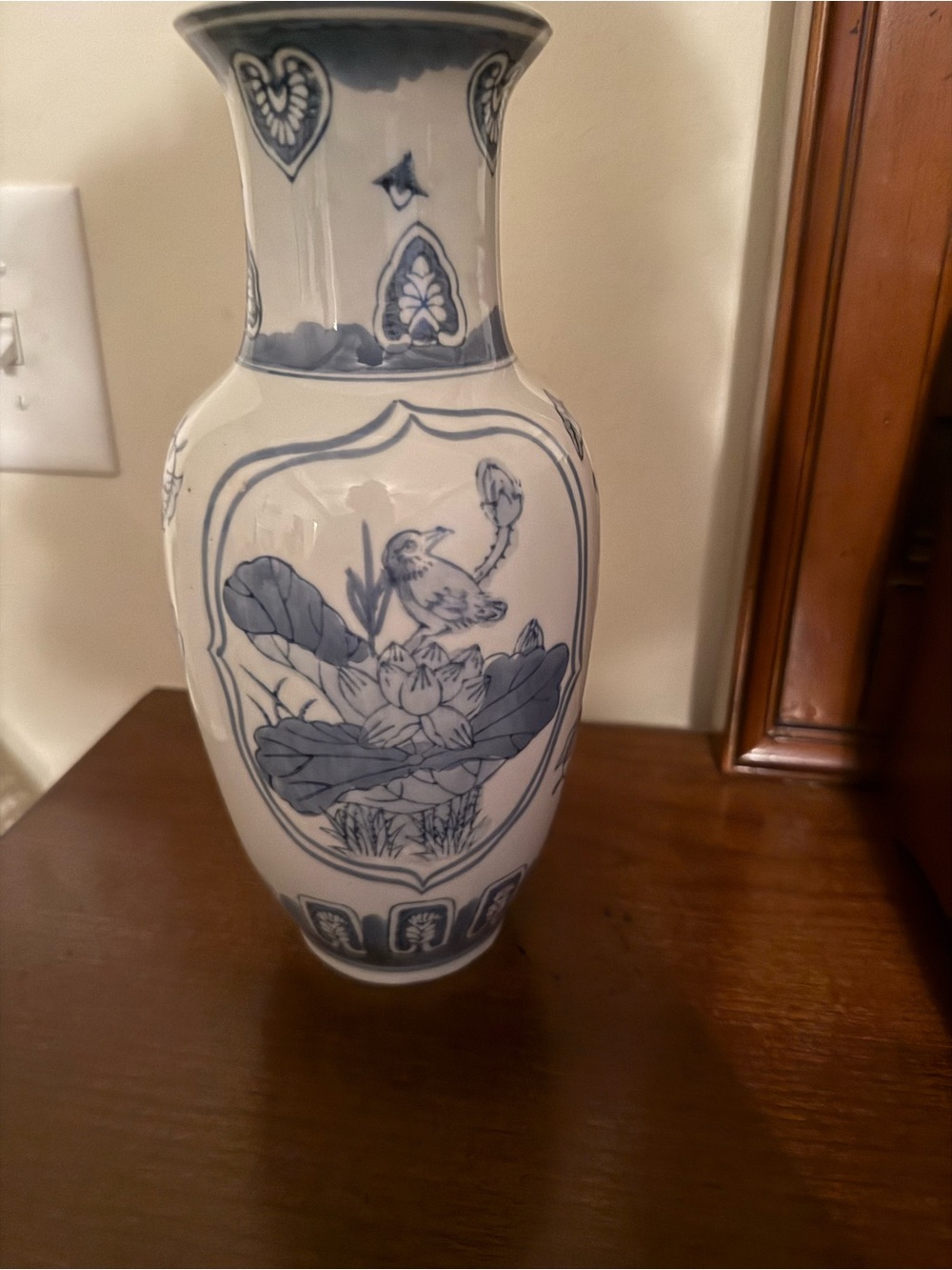 Blue and White Decorative Porcelain Vase - Classic Floral Bird Design